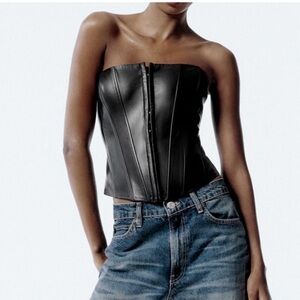 ZARA Black Leather Corset Top
